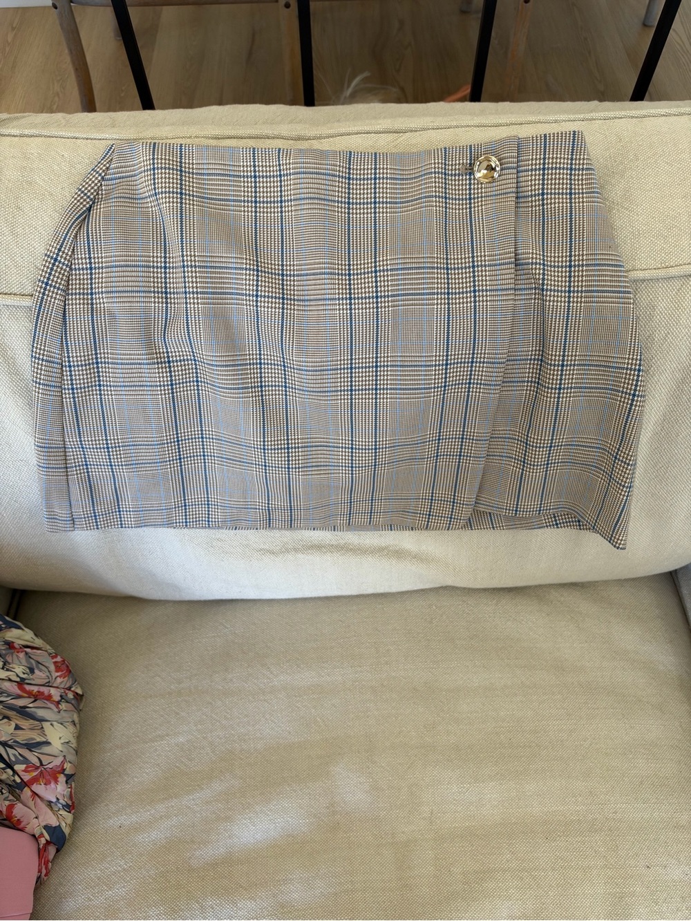 Abercrombie & Fitch Beige Plaid Mini Skirt with Blue Check